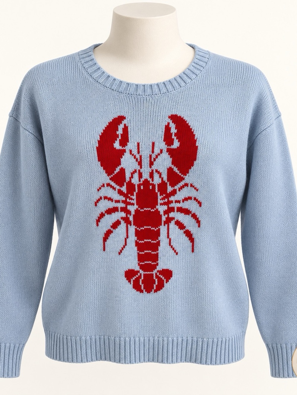Mighty Fine Light Blue Crewneck Sweater with Red Lobster